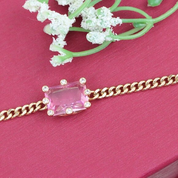 " Elegant Pink Crystal Rose Gold Bracelet with Adjustable Chain, XPBL0796 - Picture 11 of 12